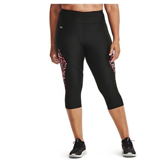 UNDER ARMOUR 1X Women’s Heat Gear Capri Leggings Black with Multi-Color Print - Picture 14 of 15